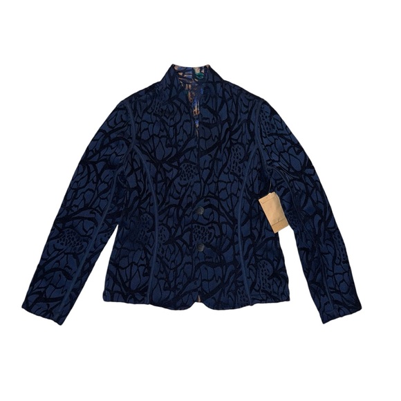 NWT Coldwater Creek Reversible Jacquard Jacket Navy Blue Multicolor Size 4 - Picture 5 of 7
